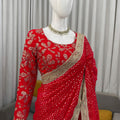 Red Georgette Saree with Gold Sequin Embroidered Blouse