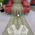 Olive Green Organza Silk Saree Sequin Embroidered Designer Blouse