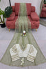 Olive Green Organza Silk Saree Sequin Embroidered Designer Blouse
