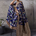 Royal Blue Banarasi Silk Saree Gold Zari Border Floral Weaving Saree