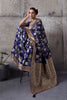 Royal Blue Banarasi Silk Saree Gold Zari Border Floral Weaving Saree