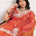 Orange Embroidered Georgette Saree with Matching Blouse Festive Wear