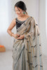 Silver Grey Tissue Silk Saree Black Embroidered Sequin Designer Blouse