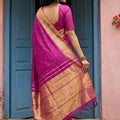 Magenta Silk Saree with Golden Zari Border Traditional Buti Design