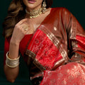 Luxury Red Coffee Brown Soft Silk Saree with Zari Woven Border