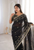 Luxury Black Organza Silk Saree Golden Thread Embroidery Designer Blouse