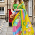 Trendy Multicolor Printed Saree Yellow Pallu Tassel Border Casual Wear Saree
