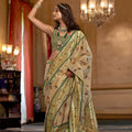 Light Gold Banarasi Silk Saree Green Border Floral Buti Weaving Saree 