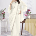 Off White Ready-to-Wear Saree Designer Pleated Pallu Embellished Blouse