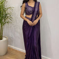 Luxury Purple Ready to Wear Satin Saree with Heavy Embroidered Blouse
