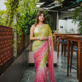 Lime Green Pink Ombre Sequins Saree with Designer Blouse Party Wear