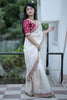 White Organza Saree Maroon Embroidered Border Designer Blouse