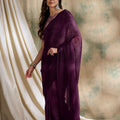 Plum Purple Organza Saree With Designer Blouse Festive Wear Saree