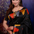 Elegant Black Printed Soft Silk Saree with Rich Zari Border