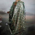 Bottle Green Banarasi Silk Saree Rich Gold Zari Weaving and Traditional Motifs