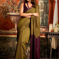 Olive Green and Wine Dual Tone Silk Saree with Minimal Design