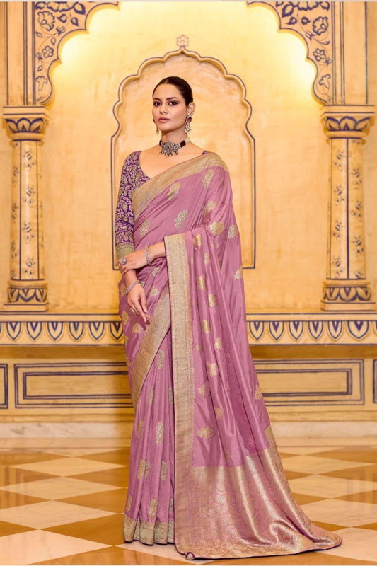 Lavender Banarasi Silk Saree Traditional Zari Festive Wear Saree