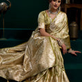 Olive Green Banarasi Silk Saree Heavy Gold Zari Weaving Rich Pallu