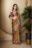 Golden Satin Floral Printed Saree with Matching Blouse Party Wear Saree