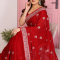 Elegant Red Embroidered Saree with Blouse Party Wear