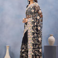 Black Floral Embroidered Net Saree with Designer Border