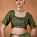 Olive Green Printed Silk Saree with Zari Work Designer Saree