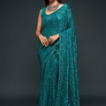 Designer Teal Green Sequin Glitter Georgette Saree with Blouse