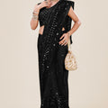 Black Net Saree with Heavy Sequins Embroidery Designer Blouse