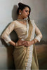 Gold and Pastel Green Silk Saree with White Lace Border