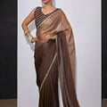 Brown Satin Silk Saree with Designer Border and Blouse