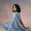 Sky Blue Silk Saree with Embroidered Border Designer Blouse