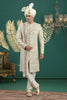 Elegant Cream Art Silk Embroidered Sherwani with Dupatta for Wedding