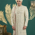 Elegant Cream Art Silk Embroidered Sherwani with Dupatta for Wedding