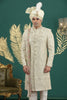 Elegant Cream Art Silk Embroidered Sherwani with Dupatta for Wedding