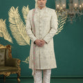 Elegant Cream Art Silk Embroidered Sherwani with Dupatta for Wedding