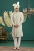 Elegant Cream Art Silk Embroidered Sherwani with Dupatta for Wedding