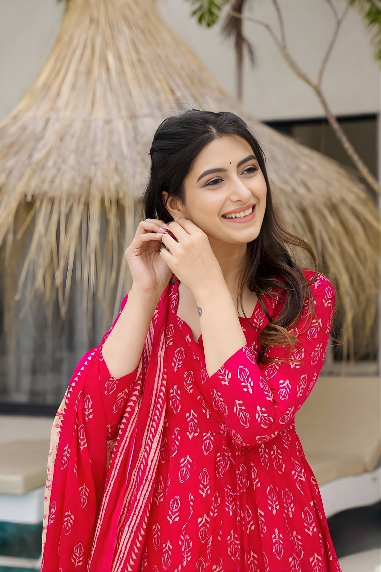 Lovely Red Muslin Digital Printed Anarkali Salwar Suit with Dupatta