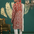 Royal Red Art Silk Embroidered Sherwani with Dupatta for Wedding