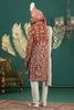 Royal Red Art Silk Embroidered Sherwani with Dupatta for Wedding