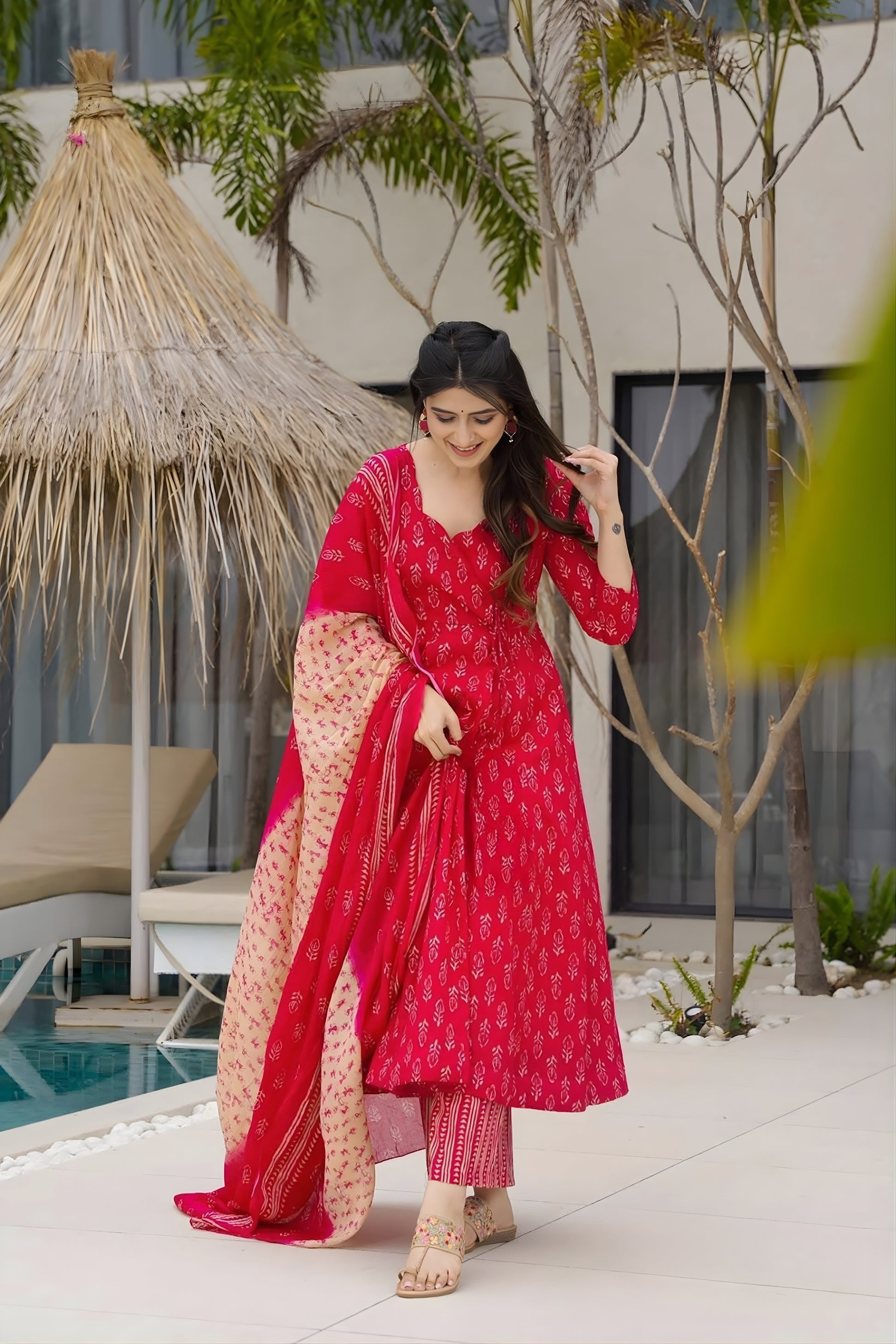 Lovely Red Muslin Digital Printed Anarkali Salwar Suit with Dupatta