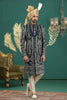 Stylish Black Art Silk Embroidered Sherwani with Cream Churidar for Wedding