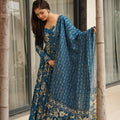 Trendy Teal Blue Muslin Digital Printed Anarkali Salwar Suit with Dupatta