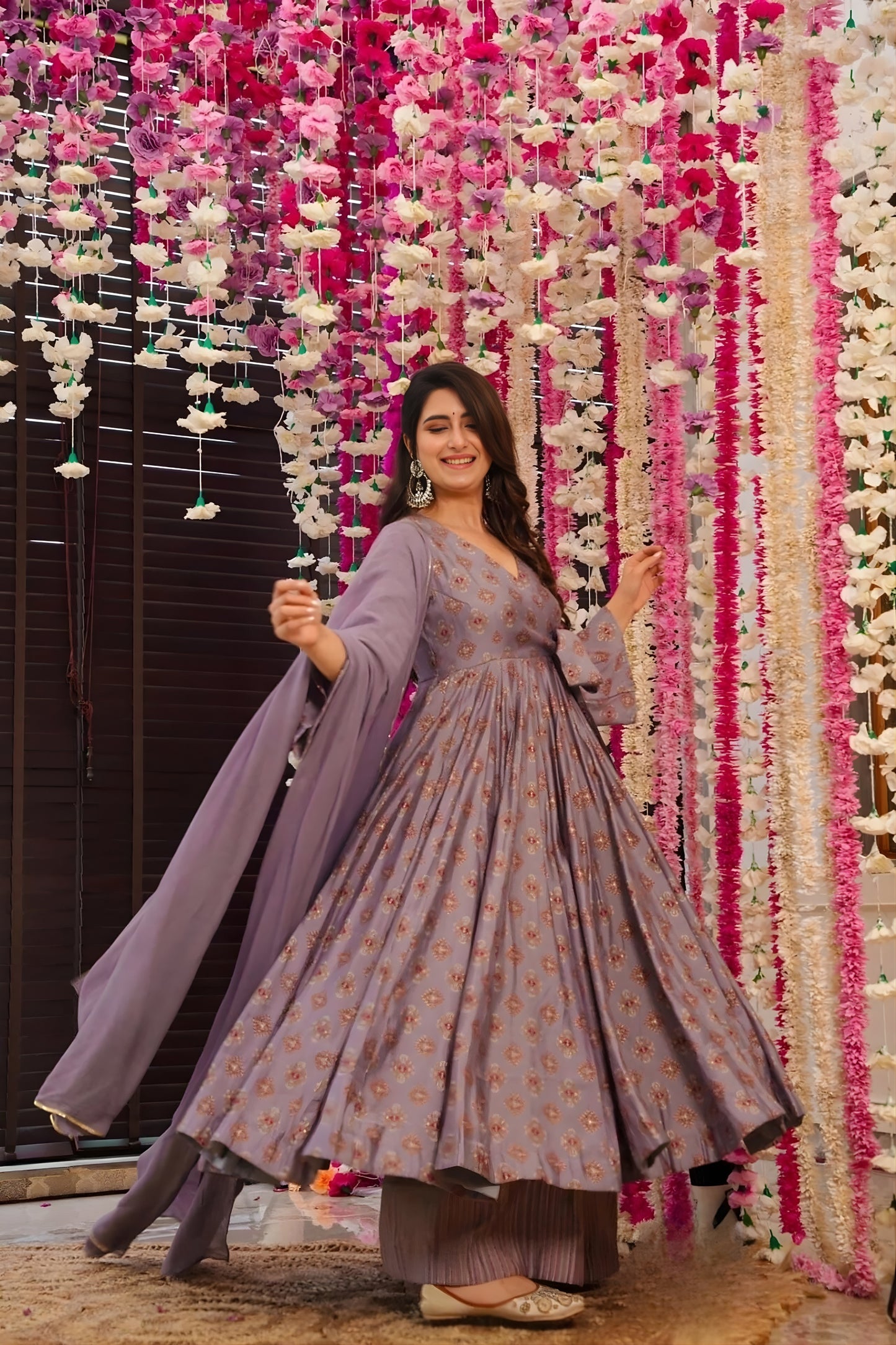 Stylish Brown Muslin Digital Printed Anarkali Salwar Suit with Dupatta