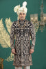 Grateful Black Art Silk Embroidered Sherwani with Cream Churidar for Wedding
