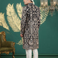 Grateful Black Art Silk Embroidered Sherwani with Cream Churidar for Wedding