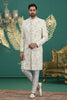 Stunning Cream Art Silk Embroidered Sherwani with White Churidar for Wedding
