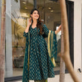 Fancy Dark Green Muslin Digital Printed Anarkali Salwar Suit with Dupatta