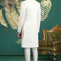 Stunning Cream Art Silk Embroidered Sherwani with White Churidar for Wedding
