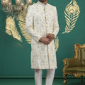 Stunning Cream Art Silk Embroidered Sherwani with White Churidar for Wedding