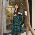 Fancy Dark Green Muslin Digital Printed Anarkali Salwar Suit with Dupatta